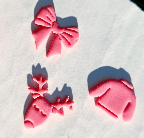 3 Christmas Cutters Pack for Polymer Clay Earrings | Winter Molds Pack | Sweater, Bow and Reindeer | Organic earring mold | Jewelry making